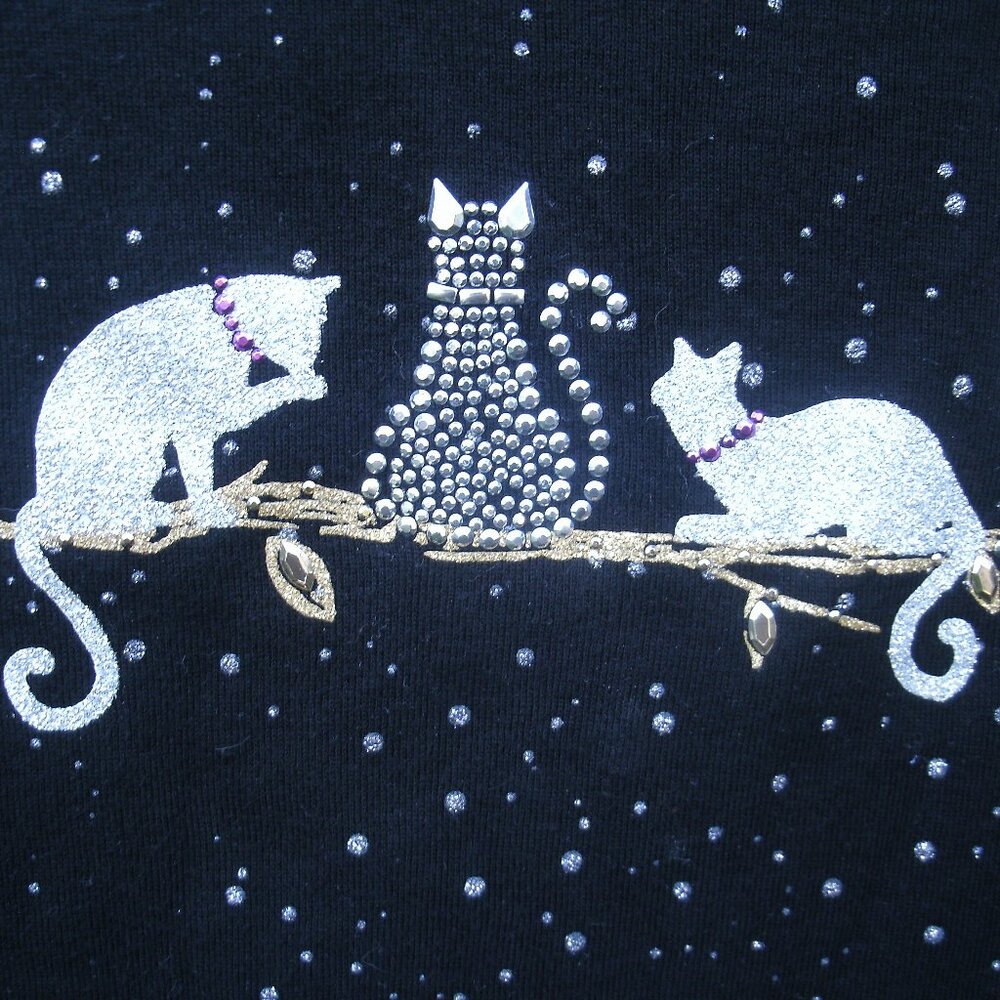 Cats on Branch Black Long Sleeve Shirt Size OX - Picture 9 of 12
